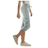 pxjsdwe Cargohose Damen 3/4 Länge Outdoorhose Sweatpants Stretch Fahrrad Trekkinghose Bequeme Lang Stoffhose Elegant Schwarz Jogpants mit Taschen Funktionshose Casual Jogginghose