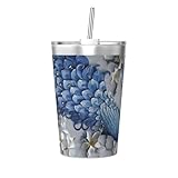 QGWDYYJQ Wunderschöner Thermobecher mit Pfauenmotiv, 340 ml, mit konischem Strohhalm, tragbarer Thermobecher