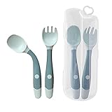 Tomedeks 2PCS Kleinkinder Fütterung Training Löffel und Gabel Geschirr,Baby Utensilien Löffel Gabeln Set, Easy Grip Hitzebeständige Biegsame Lernlöffel Gabeln für Kinder (blue)