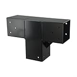 Vasiumic Pergola-Eckhalterungs-Set, schwarz beschichtetes Karbonstahl, 3-Wege-rechtwinklig, mit Sockel, passend für nominale Standard-Holzpfosten mit 4 x 4 Löchern für einfachen Pavillon (1 Stück)