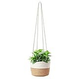YANJINGHE Blumentöpfe Hängende, Seegras Pflanzentopf, Hängender Pflanzerkorb, Natürliche Baumwolle Handgewebt Blumenampel Pflanzenaufhänger mit Langem Hängendem Seil für Indoor Outdoor Decor (Mittel)