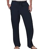 Leinenhose Herren Lang Sommer, Leinen Hosen Herren, Business Hose Mit Kordelzug Sommerhose Leicht Linen Pants Freizeithose Lang Stoffhose Weit Große Größen Luftig High Waist Trainingshose Herren Lang