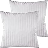 Pure Label 2er Set Mako Satin Damast Streifen Kopfkissenbezüge 80x80 cm aus 100% Baumwolle in weiß| Traumhaft weiche Kissenbezüge passend zu unseren Bettwäsche Sets
