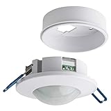 SEBSON® Bewegungsmelder Innen, Unterputz Aufputz Decken Montage, programmierbar, Infrarot Sensor, Reichweite 8m / 360°, LED geeignet, 3-Draht Weiß
