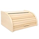 BAS Brotkasten Holz Natur Groß 38x29x18 cm – Traditioneller Rollbrotkasten mit Rolldeckel – Retro Brotbox Küche – Holz-Brotbehälter hält Brot länger frisch