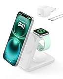 Belkin 3 in 1 Ladestation Apple Watch und iPhone mit Qi2, 25W, Ladegerät MagSafe kompatibel, Wireless Charger für iPhone 16, Apple Watch, AirPods, induktive Ladestation mit 45-W-Adapter – Weiß