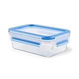 EMSA Clip & Close Frischhaltedose, rechteckig, 0,55 L, Aufbewahrungsbox, 100 Prozent dicht, spülmaschinen-, gefrier-, mikrowellenfest, Transparent, Blau, Made in Germany, 508538