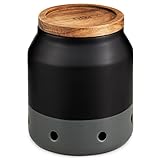 Cole & Mason Elmdon Knoblauchtopf aus Keramik Schwarz/Grau, Knoblauch Aufbewahrung für die Küche/Knoblauchbehälter, 12cm x 11cm