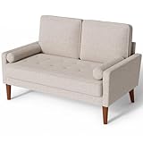 2 Sitzer, Modernes 2er Sofa mit 2 Wurfkissen, Kleine Stoffcouch mit Armlehne, Mini Sofa für Wohnzimmer/Wohnung/Büro, Einfache Montage, Aschbeige, 121 x 77 x 87CM