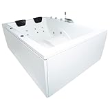 Basera® BASIC Indoor Whirlpool Badewanne XXL Wave für 2 Personen mit 16 Massagedüsen, Wasserfall, LED-Ambiente