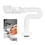 Jortmrd 1 1/4 Zoll Siphon, Raumsparsiphon für das Badezimmer, 360° Einstellbarer Siphon Waschbecken, Flexibler Ablaufschlauch, Röhrensiphon aus Kunststoff, Geruchsdichter Flexibler Siphon