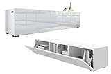 PLATAN ROOM Fernsehschrank TV-Lowboard 105/140 / 160/210 / 280 In Weiß Hängend Oder Stehend Hochglanz Matt (160 x 30 x 32, Weiss Matt/Weiß Hochglanz)