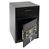 Kommerzieller Tresor mit Fallschlitz, 35 x 35 x 55 cm, Zahlenschloss und Schlüssel für Bargeld, Dokumente, Postaufbewahrung, mit Batteriebox