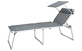 BERGER Aluminium Sonnenliege XL mit Dach 5-Fach verstellbare Campingliege │ Sonnenliege Liege - Grau │ Liegestuhl klappbar │ Sonnenliege klappbar │ Gartenliege klappbar │ Balkon Liegestuhl (Grau)