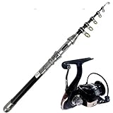 OPALENDIR 1,5-2,4 m Feeder Meeresangelrute Combo Carbon Teleskop Spinning Pole mit 2000/3000 Metallspule Rolle Reise Angelsets(2.1M Rod HK3000 Reel)