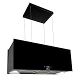 GURARI Inselhaube GCH I 333 90 BL Prime • Umluft Dunstabzugshaube 90 cm • Insel Deckenhaube 1000m³/h • Schwarz Glas • 4 Stufen • Display • LED • Fernbedienung • Timer
