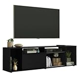 Madesa Entertainment Center mit 1 Schiebetür und 5 Regalen, TV-Ständer für Fernseher bis zu 80 Zoll, Holz, 50,8 cm H x 35,6 cm T x 180,9 cm L, Schwarz