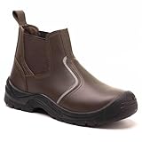 TAERGU Sicherheitsstiefel Herren Wasserdicht Stahlkappe S3 ESD SRC CI Winter Arbeitsschuhe Knöchelhoch Leder Sicherheitsschuhe Industrie Konstruktion Stiefel,Braun,EU44