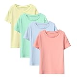 LiKing Mädchen T-Shirts Baumwolle Kurzärmelige Kurzarm Sommer Oberteil Kinder Einfarbige Top Tshirts Kinder Tshirt Mädchen 4er-Pack Mehrfarbig UN1 122-128