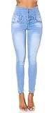 Koucla Jeans High Waist Damen Skinny Jeans Jeanshose Corsage Look (40, Hellblau)