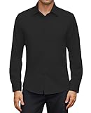 siliteelon Hemden Herren Langarm Schwarz Bügelfrei Hemd ohne Tasche Regular Fit Schwarze Freizeithemd Büro Beerdigung Geschenk