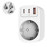 THUNIX Reiseadapter 1 Fach mit 3 USB, 2 Typc for Australien/Japan/India/EU/UK/USA (to US)