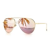 SUNGAIT Leichte Übergroße Damen-Sonnenbrille für Damen - Verspiegelte Polarisierte Linse (Hellgoldener Rahmen/Rosa Spiegellinse, 60) -SGT603