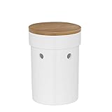 kela Knoblauchtopf Salena, Durchmesser 12 cm, Keramik, weiß, rund, abnehmbarer Bambusdeckel, seitliche Luftlöcher, 12066