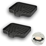 YoHyien 2 Stück Silikon Seifenschale mit Ablauf, Seifenschale Dusche, Seifenhalter Badewanne, Seifenablage Waschbecken, Seifenschalen für Badezimmer, Küche & Zähler (Schwarz)