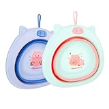 LOPUNER 2 Stück Faltbarer Babywaschbecken im Cartoon Design Teiliges Tragbar und Platzsparend für Neugeborene Einfach Aufzuhängen Trocknen für Zuhause und Unterwegs