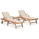 Ziaphsol Sonnenliegen 2er Set mit Tisch, Auflagen, Massivholz Teak, verstellbar, Gartenliege Outdoor, Poolliege, Liegestuhl für Terrasse, Strand, Balkon