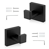 SHENGYIG 2 Stück Handtuchhaken zum Bohren, Edelstahl Handtuchhaken Schwarz Mattlack Leicht Reinigen, Wandhaken mit Schrauben Schraubenschlüssel Geliefert, Geeignet Balkon, Badezimmer, Wohnzimmer