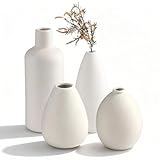 QUTHZZHY Keramikvase Set, 4 Weiße Keramik Vase, Bemalen Sie Ihr Eigenes Keramik-Vasen-Set, Blumenvasen für Moderne Wohnkultur, für DIY, Wohnzimmer, Regaldekor, Esstisch Bücherregal Kaminsims Eingang