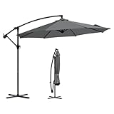 Sekey® Ampelschirm 300 cm Sonnenschirm mit Kurbel Gartenschirm Kurbelschirm mit Kurbelvorrichtung UV50+ Sonnenschutz Robust und Stabil für den Garten Dunkelgrau
