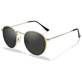 LOJUDI Retro Sonnenbrille Herren Rund Damen Polarisiert Runde GläSer UV400 Schutz Vintage Unisex Brille - Gold Rahmen/Grau Linse