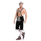 Herren Tracht Lederhosen Kurze Kurze Lederhose Herren mit Stickerei Bayernhose Kostüm Erwachsene Traditionelle Raulederhose Für Dress Up Party + Bierfest (Black, XL)