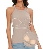 ANYFITTING Tank Top mit Integriertem BH Oberteile Rundhalsausschnitt Tank Top ärmelloses Shirt Frauen Unterhemden BH Hemden für Damen Cremig S