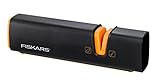 Fiskars Messerschärfer für scharfe Messerklingen aus Stahl, Keramikschleifstein, Edge, Roll-Sharp, Schwarz/Orange, 1003098