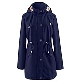 Regenjacke Damen Wasserdicht, Wanderjacke Damen Outdoor Leichte Trenchcoat Wandern Regenjacken Einfarbig Mode Übergangsjacke Fahrrad Softshelljacke Stehkragen Trenchcoat Gefüttert Kapuzemantel
