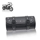 Universal Motorrad Satteltasche, Werkzeugtasche Leder Wasserdichte Aufbewahrungstasche Lenkertasche für Fahrrad Mit 2 Befestigungsgurten, Hecktasche (Schwarz)