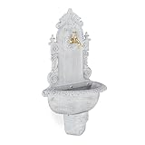 Relaxdays XL Wandbrunnen antik, mit Wasserhahn, nostalgisch, Waschbecken Garten, Aluguss, HBT 75 x 44 x 22 cm, weiß