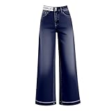 Weites Bein Damen Jeans Skinny Fit Straight-Fit Stretch Jeanshose Geschnitten Schlank Jogginghose High Waist Oversized Frauen Sommerjeans Jeans-Hose Mit 4 Taschen (Dark Blue, L)