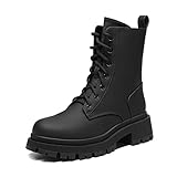 DREAM PAIRS Damenstiefel Schnürstiefel Silhouette Bequemer Reißverschluss Warmes Futter Lug Sohle InnenreißverschlussSchwarz/Seidenpu SDMB2203W-E Größe 41 (EUR)