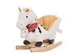 NINODOVAE Schaukeltier mit Handpuppe, Kinder Schaukelstuhl mit Sicherheitsgurt, 12 bis 36 Monaten (Weiß)