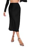 Timuspo Midi Lang Rock Schwarz Sommer Satin Bleistiftrock A-Linie Damen Knielang Casual Business Party XL