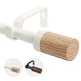 Eson Casa Gardinenstange ausziehbar 120-210 cm, Dia 16/19 mm, Verstellbare Gardinenstange aus Metall mit Holzmaserung Endstücke für Ösenvorhänge, Elegante Moderne Dekostange, weiß