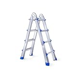 TREPPE Gelenkleiter, faltbar, teleskopisch, multifunktional, Aluminium, 4 x 4 Stufen, 3,98 m