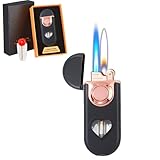 Doppelflammenfeuerzeug, windfest, mit sichtbarem Luftfenster, Butan nachfüllbar, einstellbare Softflamme und Jetflamme, kann drinnen und draußen verwendet werden(A)