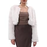 Amazhiyu Pelzmantel Damen, Felljacke Kurz Kunstfell Jacke Kunstpelz Mantel, Plüsch Pelzjacke Fleecemantel Langarm Faux Fur Coat, Wintermantel Jacken Offenem Kragen, Weiß, S