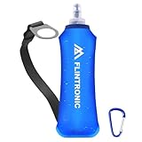 flintronic TPU Faltbarer Trinkflaschen, 500ml Soft Flask mit Handschlaufe und Karabiner, BPA-Frei Sportflasche für Trinkrucksack, Fahrrad, Wandern, Joggen,Camping (Blau)